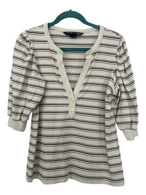 Veronica Beard Cream Top with Stripe Henley size Large